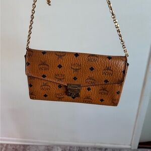 MCM Cognac Visetos Logo Chain Crossbody